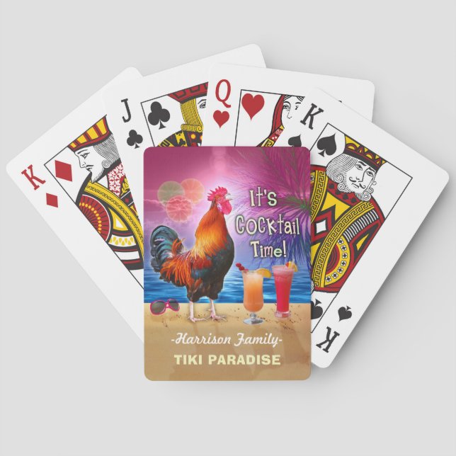 Tropical Beach Cocktail Bar Funny Rooster Chicken Poker Cards (Back)