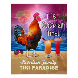 Tropical Beach Cocktail Bar Funny Rooster Chicken Poster