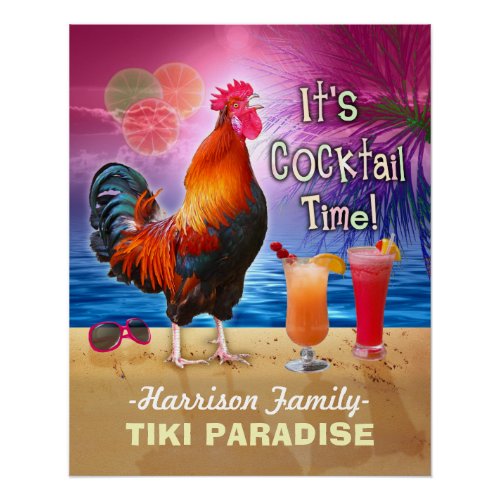 Tropical Beach Cocktail Bar Funny Rooster Chicken Poster