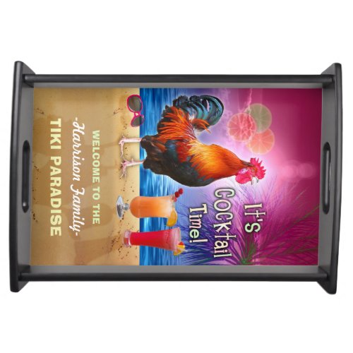 Tropical Beach Cocktail Bar Funny Rooster Chicken Serving Tray