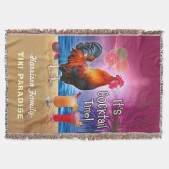 Tropical Beach Cocktail Bar Funny Rooster Chicken Throw Blanket by FancyCelebration at Zazzle