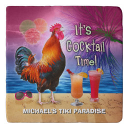 Tropical Beach Cocktail Bar Funny Rooster Chicken Trivet