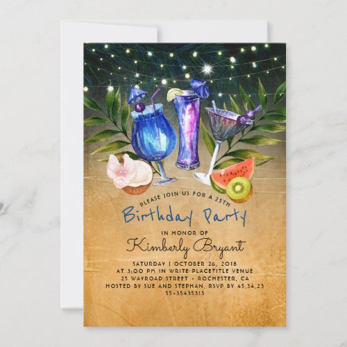 Tropical Beach Cocktail Birthday Party Invitation