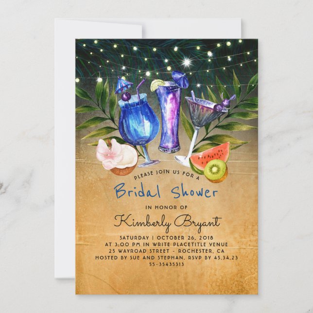 Tropical Beach Cocktail Party Bridal Shower Invitation (Front)