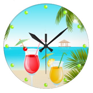 Tropical Beach Cocktail Round Wall Clock
