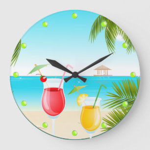Tropical Beach Cocktail Round Wall Clock