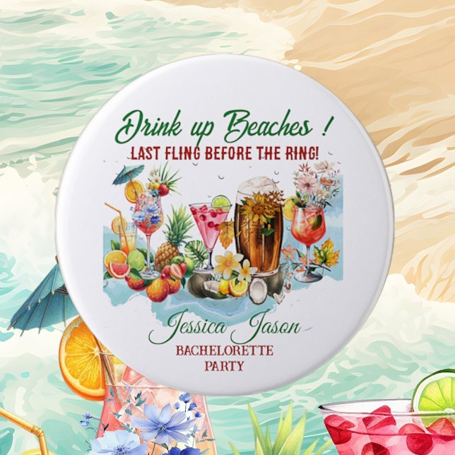 Tropical Beach Cocktails Fruits Bachelorette Party Button (Tropical Beach Cocktails Fruits Bachelorette Party Button)