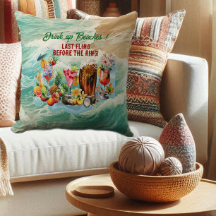 Tropical Beach Cocktails Fruits Bachelorette Party Throw Pillow