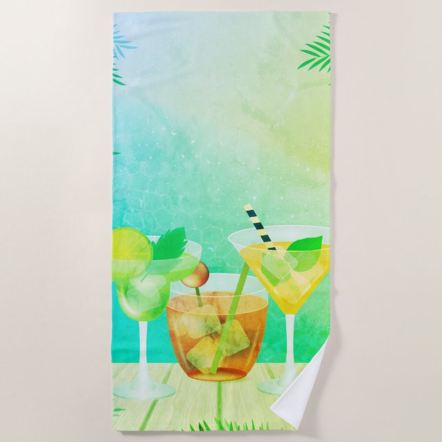 Tropical Beach Cocktails Pool Beach Towel (Front)
