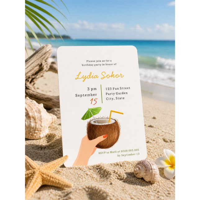 Tropical Beach Coconut Drink Birthday Invitation (Creator Uploaded)