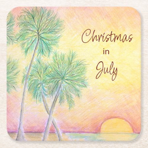 Tropical Beach Colorful Christmas in July Party  Square Paper Coaster