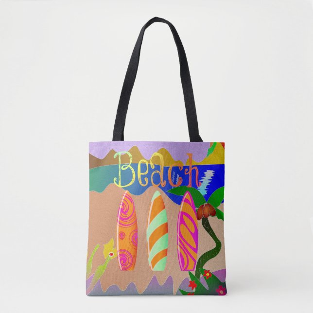 Tropical Beach Colorful Surfboards Tote Bag (Front)