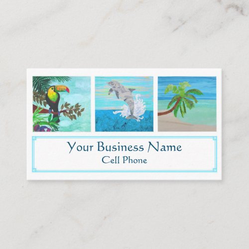 Tropical Beach Colorful Toucan Dolphin Palm Tree Business Card