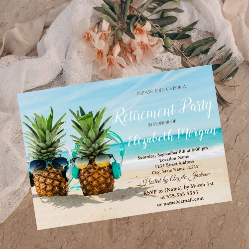 Tropical Beach Cool Pineapples Retirement Party  Invitation