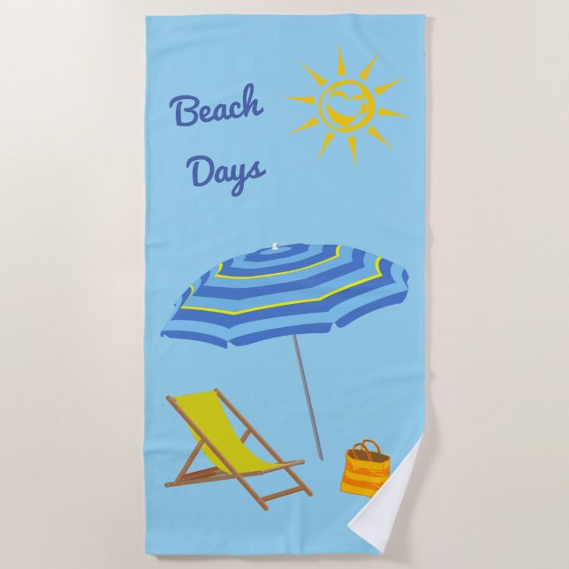 Tropical Beach Days Summer Umbrella Vacation Beach Towel (Front)