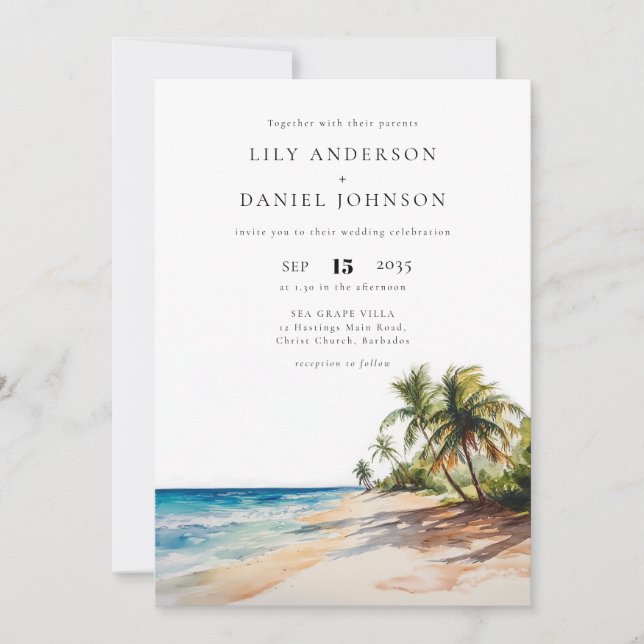 Tropical Beach Destination All In One Wedding Invitation (Front)