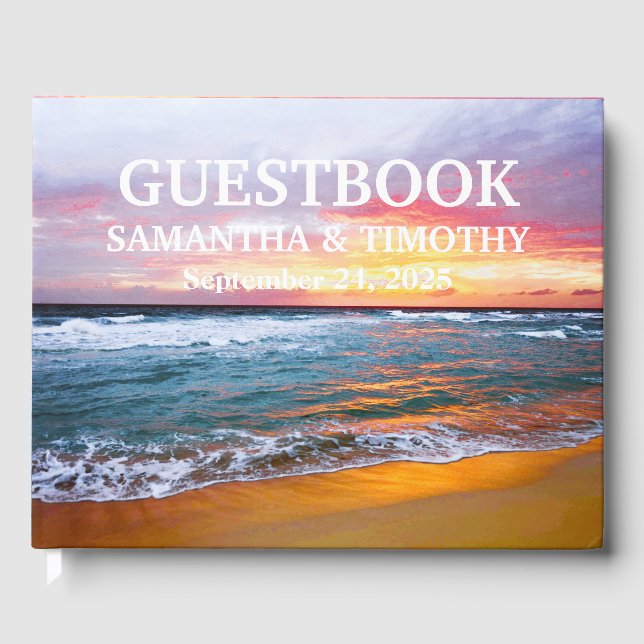 Tropical Beach Destination Coastal Ocean Wedding Guest Book (Front)