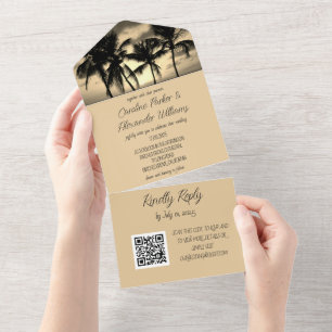 Tropical Beach Destination Elegant RSVP QR Code A All In One Invitation