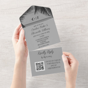 Tropical Beach Destination Elegant RSVP QR Code Al All In One Invitation