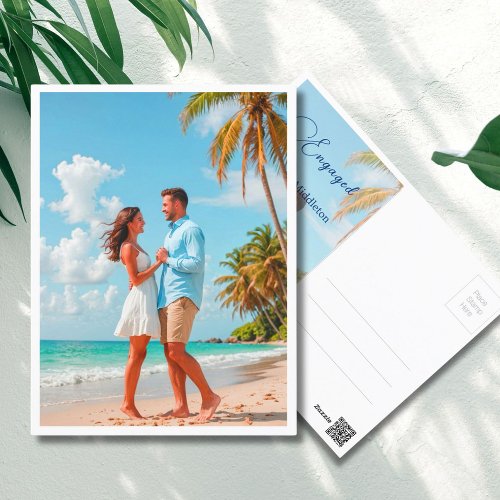 Tropical Beach Destination Engagement Photo Postcard