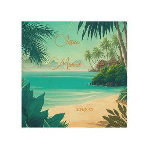 Tropical Beach Destination Newlyweds Wedding Gift Wood Wall Art