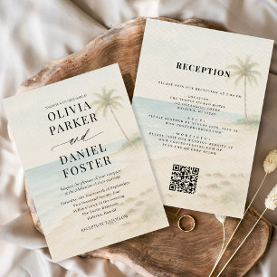 Tropical Beach Destination QR Code Wedding  Invitation