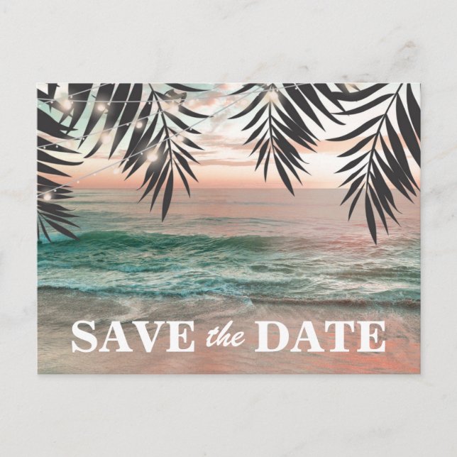 Tropical Beach Destination Save the Date Announcement Postcard (Front)