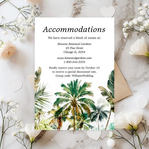 Tropical Beach Destination Wedding Accommodations Enclosure Card