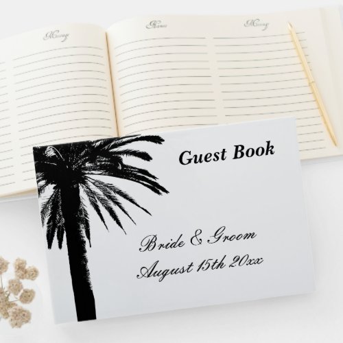 Tropical beach destination wedding chic palm tree guest book