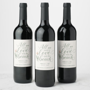 Tropical Beach Destination Wedding Favor Wine Label