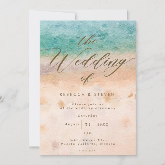 tropical beach destination wedding invitation (Front)