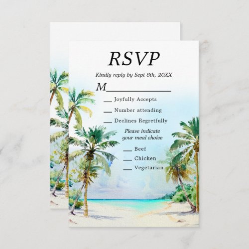 Tropical Beach Destination Wedding Meal Choice RSVP Card