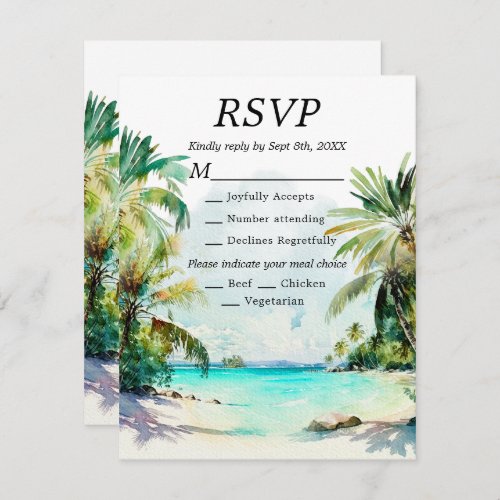 Tropical Beach Destination Wedding Meal Choice RSVP Card