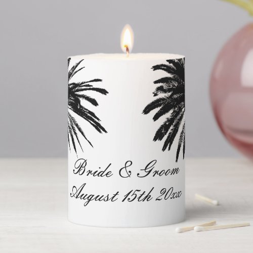 Tropical beach destination wedding palm tree pillar candle