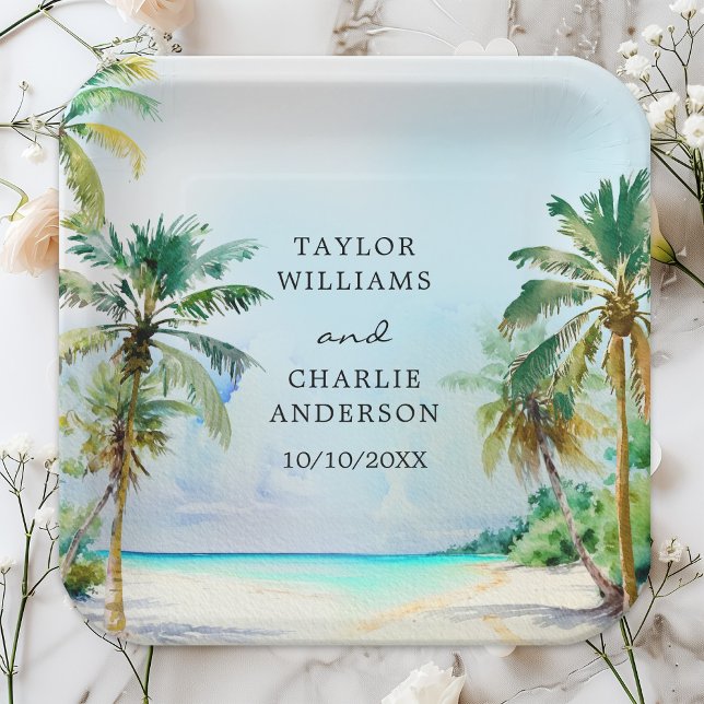 Tropical Beach Destination Wedding Paper Plates (Creator Uploaded)