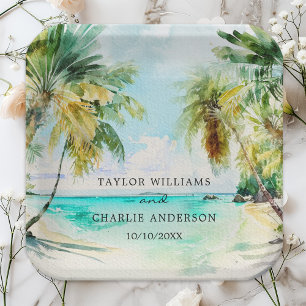 Tropical Beach Destination Wedding Paper Plates
