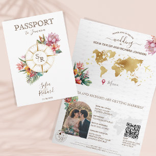 Tropical Beach Destination Wedding Passport QR Cod Invitation