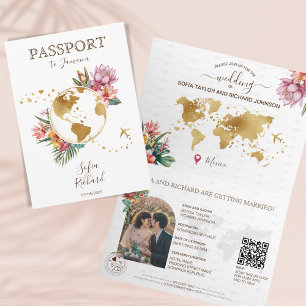 Tropical Beach Destination Wedding Passport QR Cod Invitation