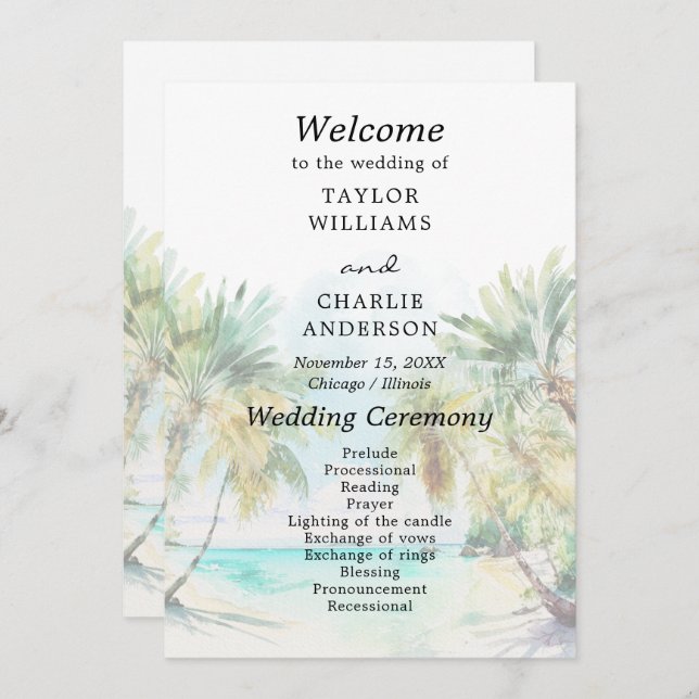 Tropical Beach Destination Wedding Program (Front/Back)