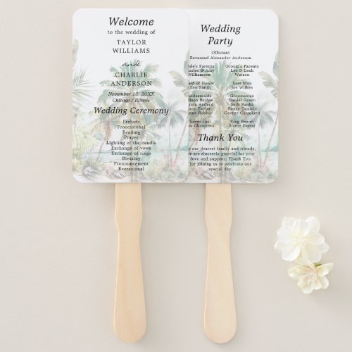 Tropical Beach Destination Wedding Program Hand Fan