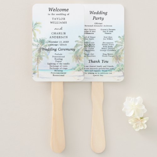 Tropical Beach Destination Wedding Program Hand Fan