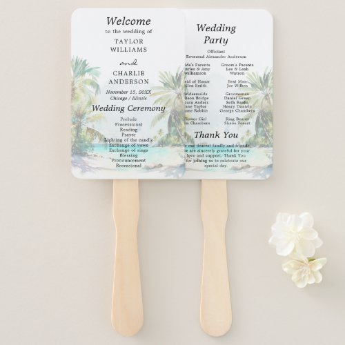 Tropical Beach Destination Wedding Program Hand Fan