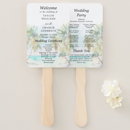 Tropical Beach Destination Wedding Program Hand Fan