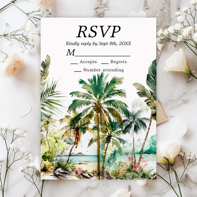 Tropical Beach Destination Wedding RSVP Card (Creator Uploaded)