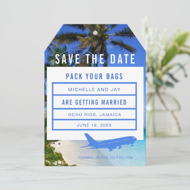 Tropical Beach Destination Wedding Save The Date (Standing Front)