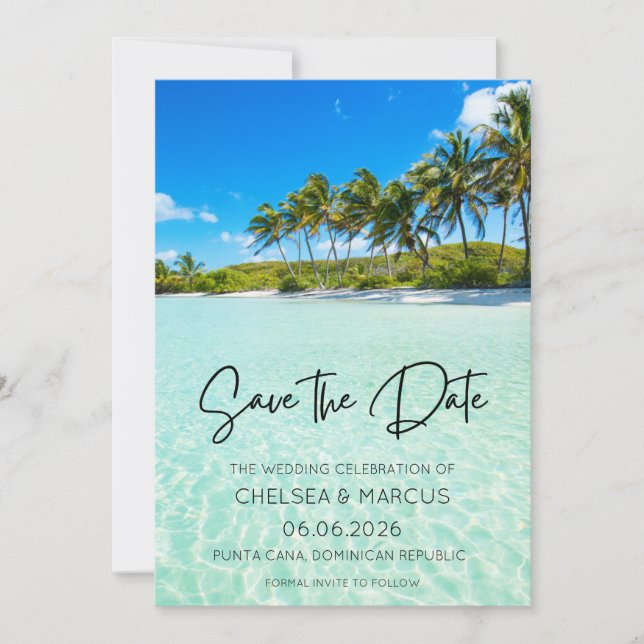 Tropical Beach Destination Wedding Save the Date (Front)