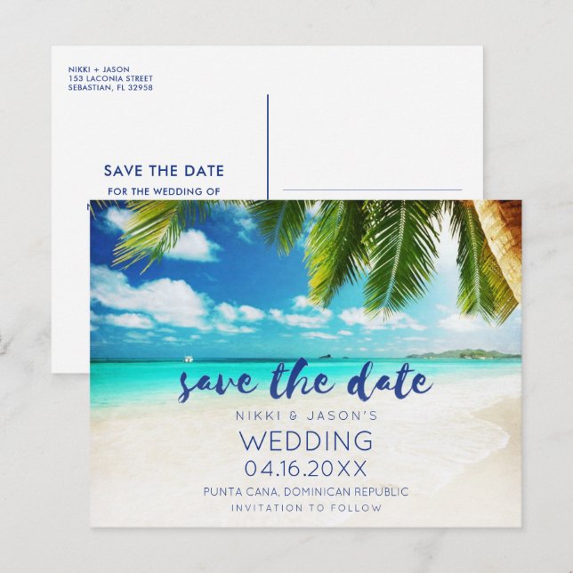 Tropical Beach Destination Wedding Save the Date Announcement Postcard (Front/Back)