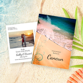 Tropical Beach Destination Wedding Save The Date Announcement Postcard by loraseverson at Zazzle