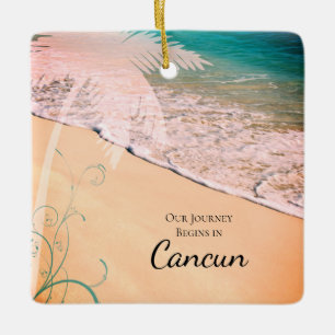 Tropical Beach Destination Wedding Save the Date Ceramic Ornament