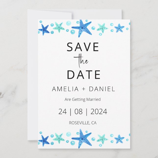 tropical beach destination wedding save the date invitation (Front)